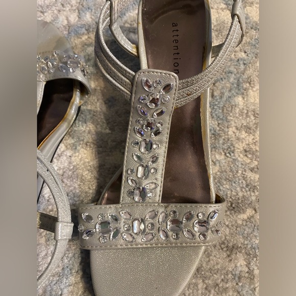 Size 6.5 Attention Silver Rhinestone Wedge Sandals - Picture 8 of 14